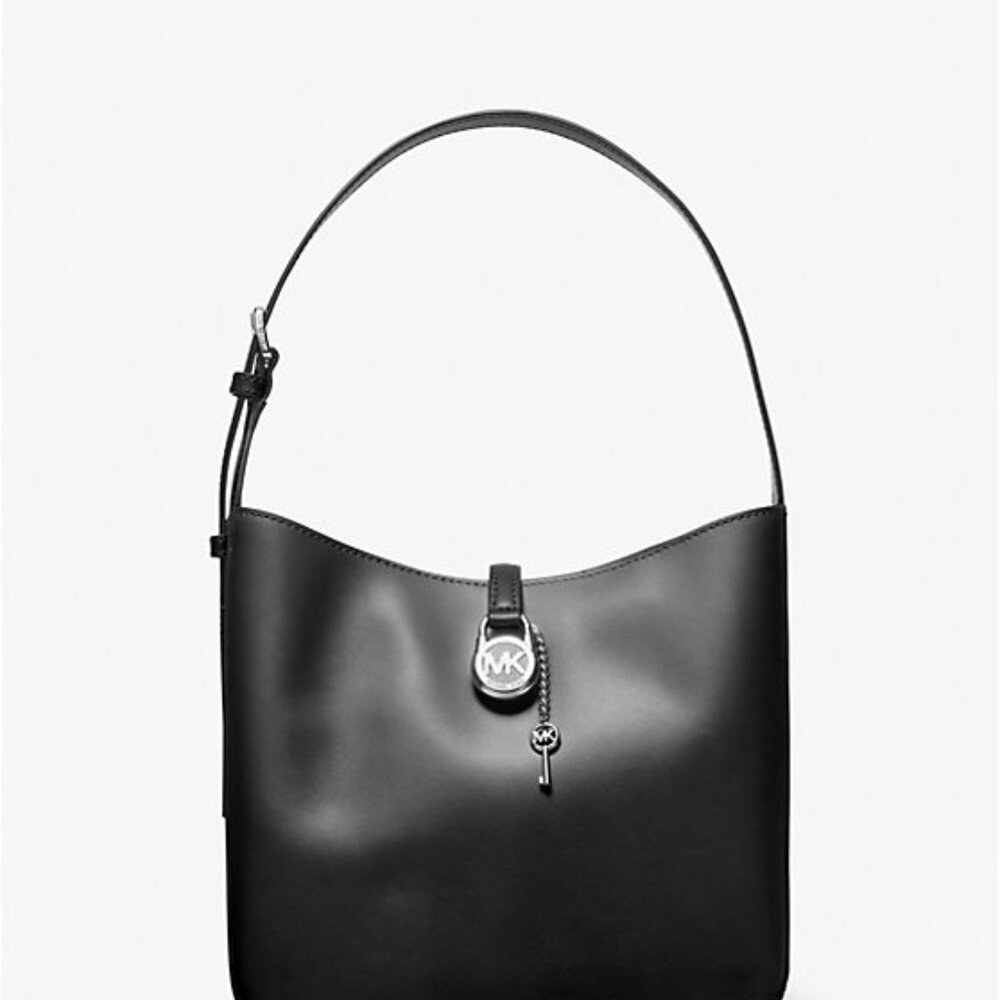 Michael Kors Lyra Small Leather Shoulder Bag (Black/Silver)